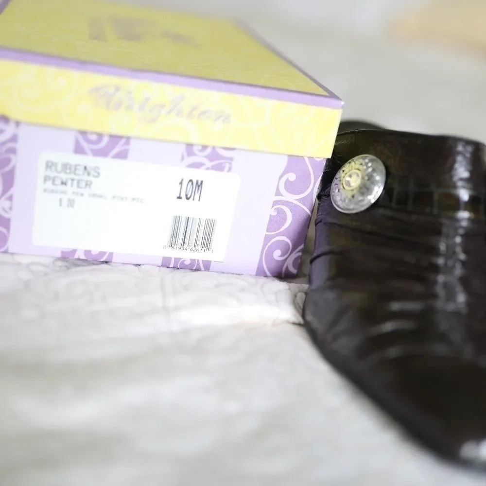 Brighton Rubens Bronze Patent Croc Leather Mules 10 - Picture 4 of 8
